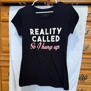 Wound Up Black Tee with White and Pink Text